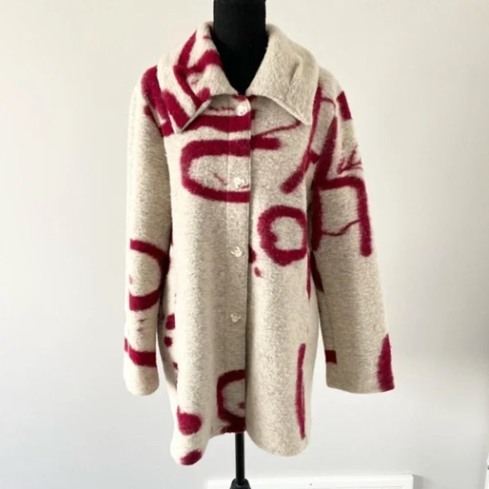 Cream Jacket with Wine-Red Graphic Pattern